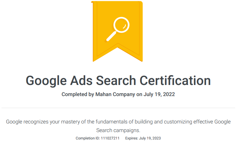 google ads search certification